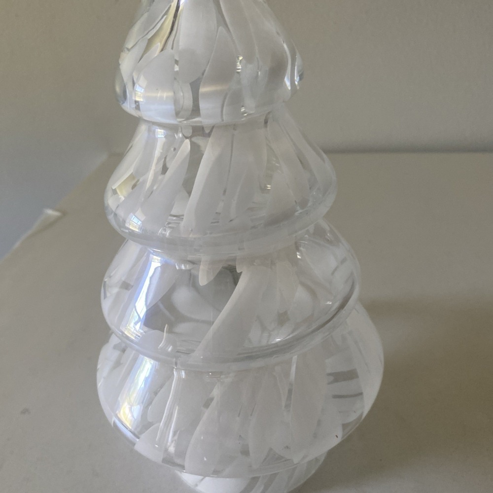 ZORZA Hand Made Glass Christmas Tree 10" Clear & White Hollow - Made in Poland - Picture 5 of 11